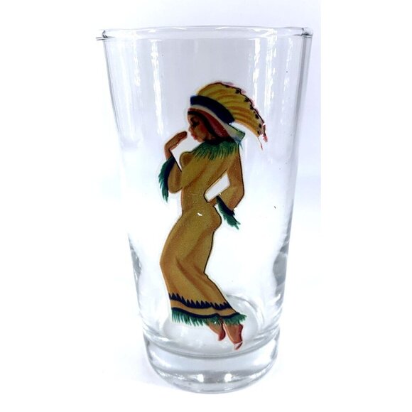 Nude Bar Glass MCM 1950’s Peek A Boo Woman Glass Risque 5" FLAW - Picture 1 of 8